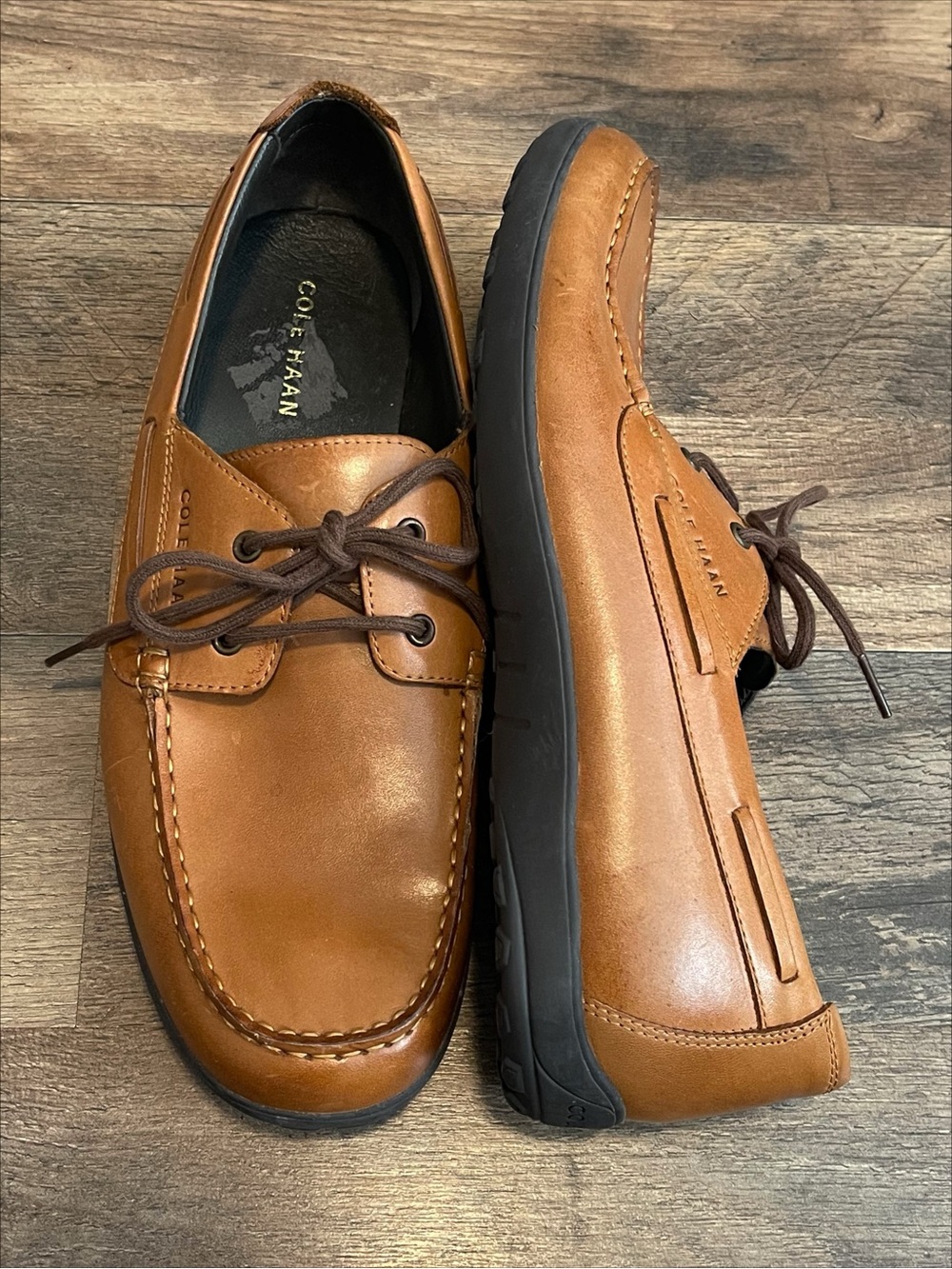 Cole Haan | New Harbor 2 Eye II Boat Shoes in British Tan Leather.
